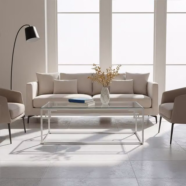 Orsina Allure Modern Silver Glass and Metal Coffee Table