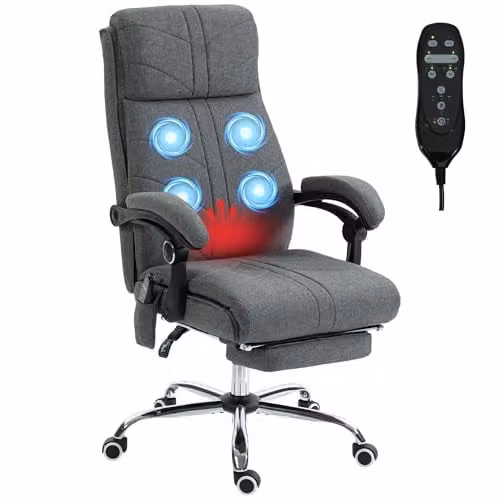 Vinsetto Grey Microfibre Executive Massage Office Chair with Heating and 4-Point Vibration, Height Adjustable, W/D/H: 64 x 76 x 120 cm – 1