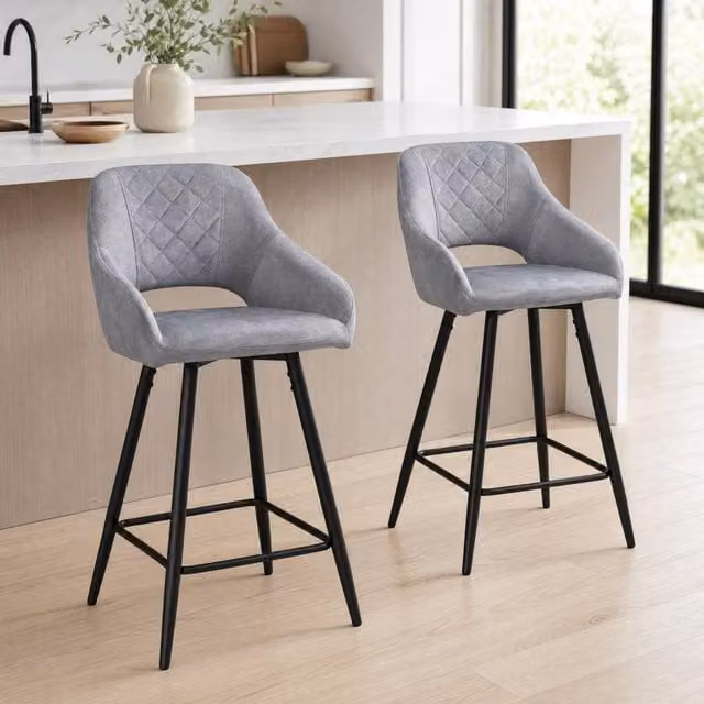 STILVORA Set of 2 Modern Grey Bar Stools with Metal Frame – 1