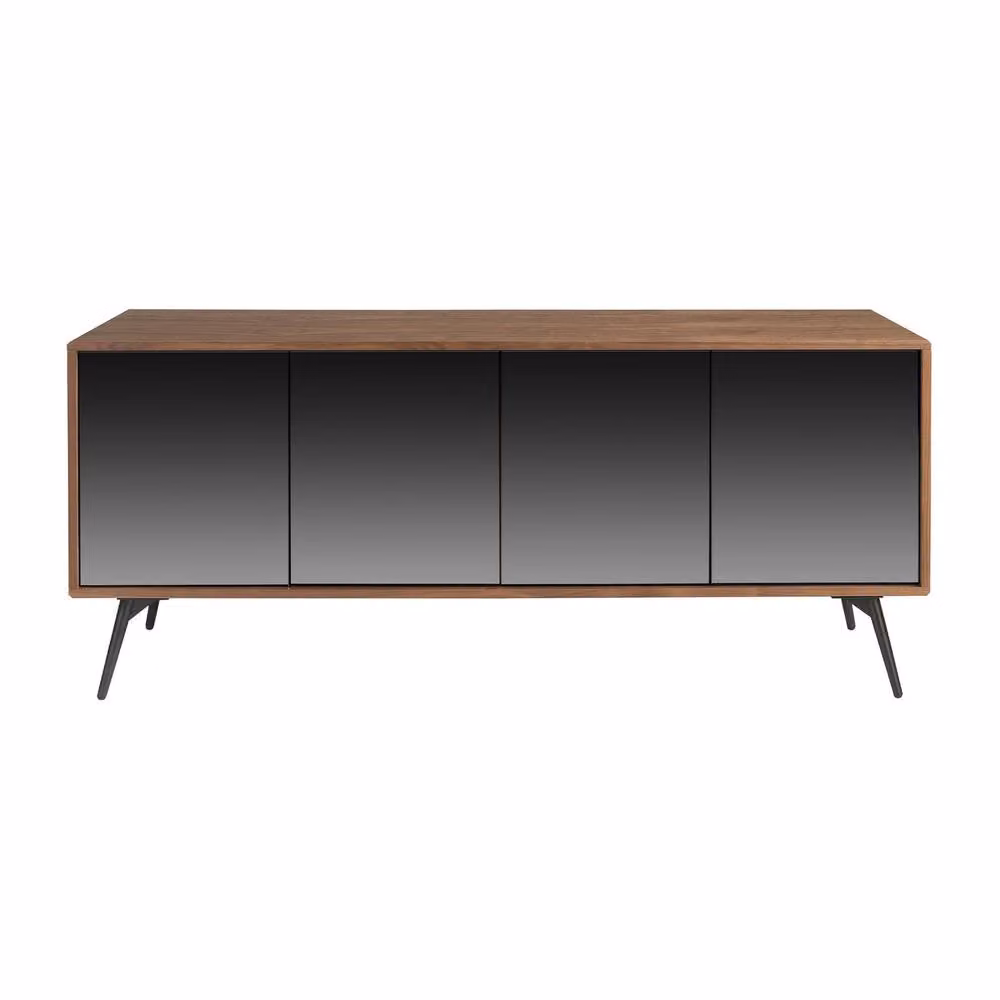 Angel Cerda Walnut Veneer Sideboard with Black Mirror Glass Top in Brown – 2