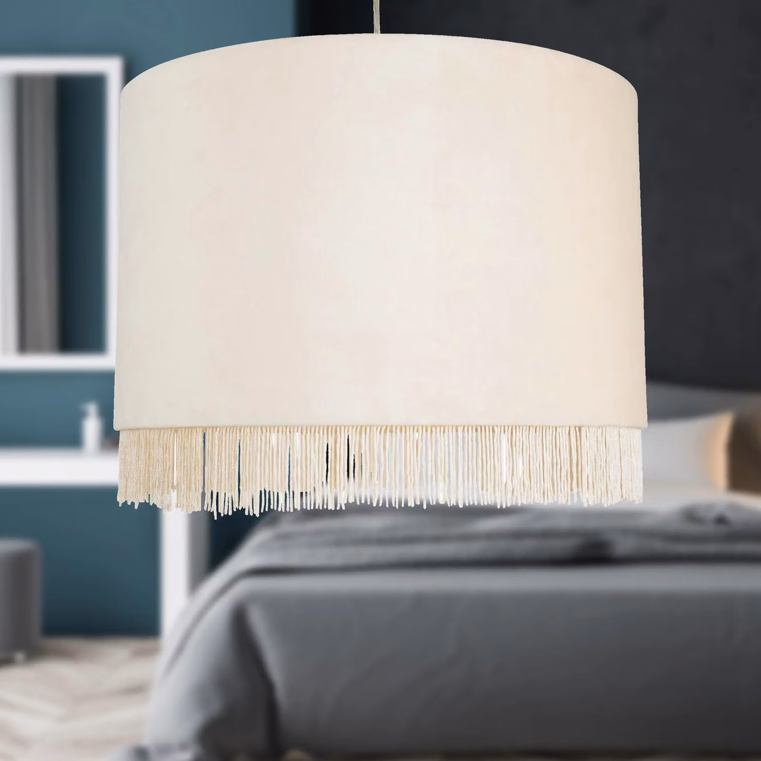 First Choice Lighting Set of 2 White Round Fabric Easy Fit Pendant Shades, Diameter: 38 cm – 2