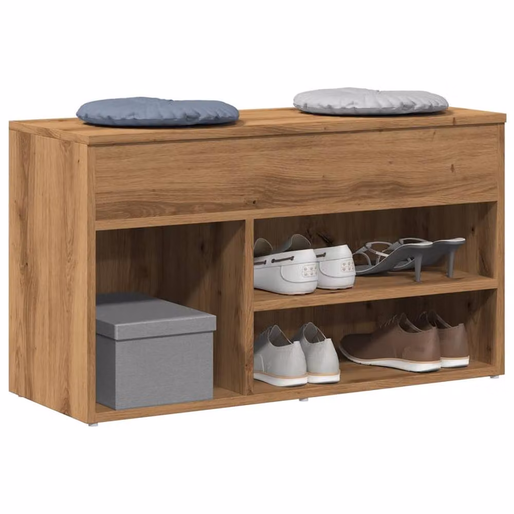 Berkfield Home Artisan Oak Shoe Bench in Brown, W/D/H: 80 x 30 x 45 cm – 2