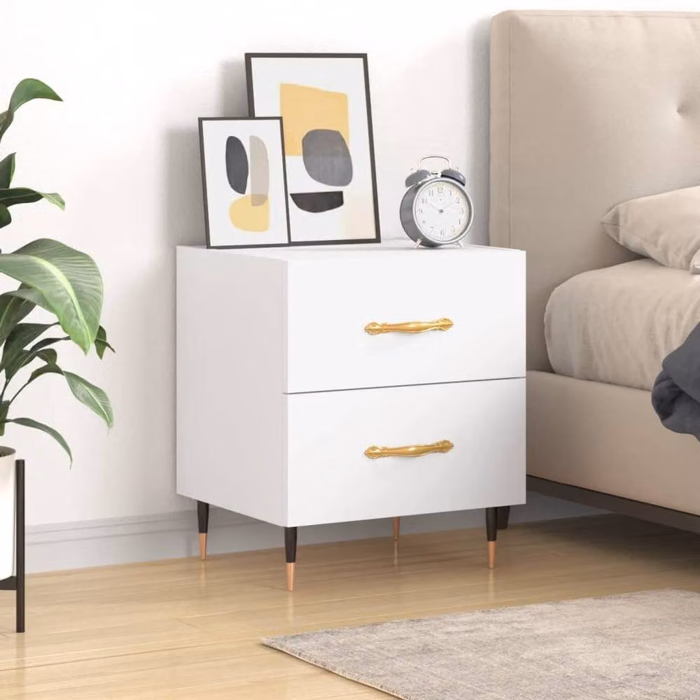 Berkfield Home White Modern Bedside Cabinet W/D/H: 40 x 35 x 47.5 cm – 2