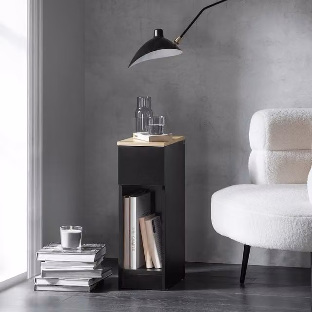 SoBuy Set of 2 Modern Narrow Bedside Tables in Black