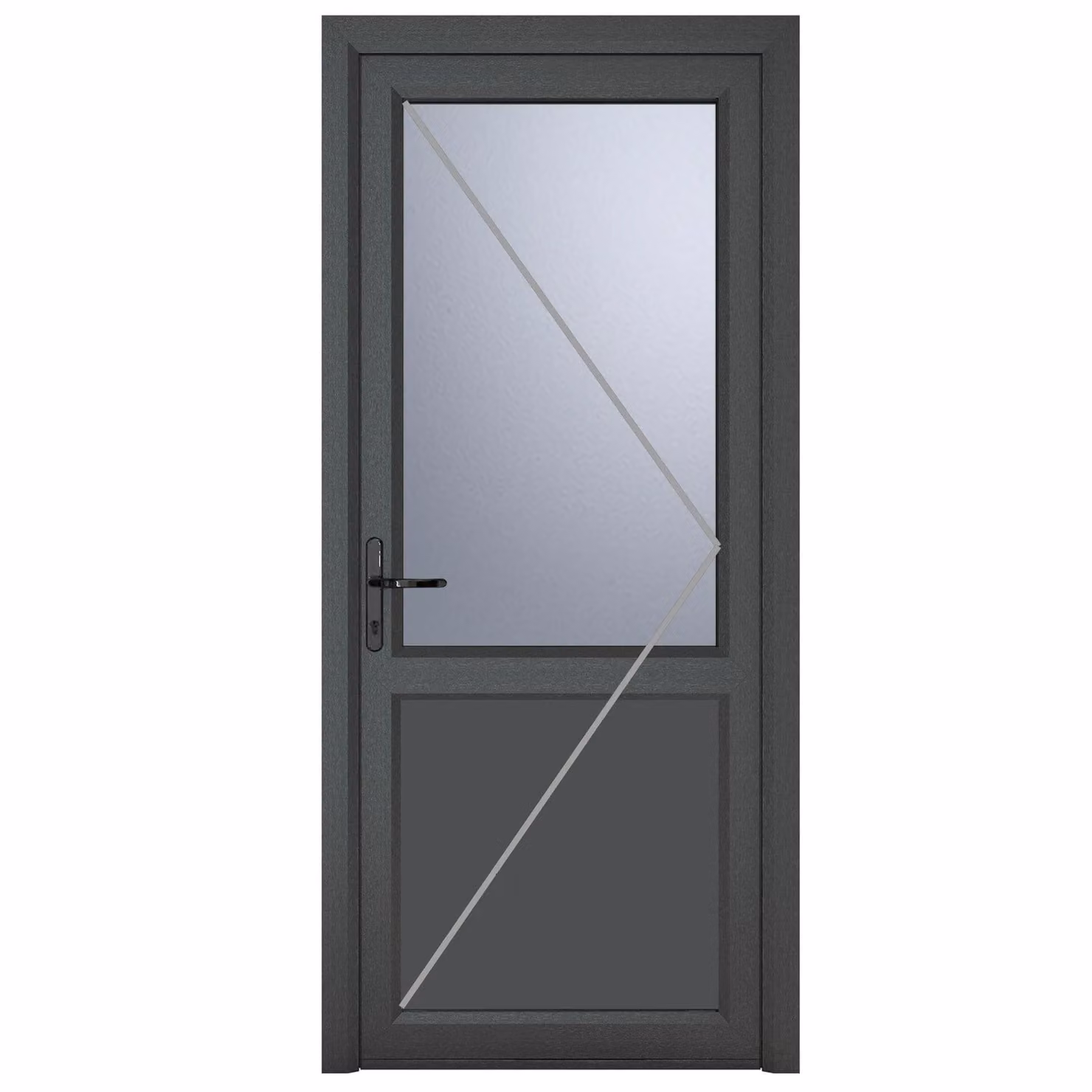 Crystal Direct uPVC Single Door with Half Glass and Half Panel, Obscure, Right Hand, Dark Grey, W: 92.0 cm, H: 209.0 cm – 2