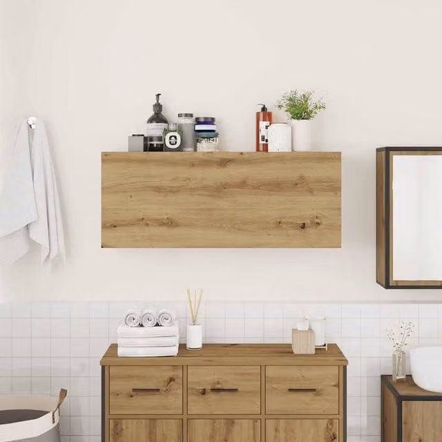 Berkfield Home Artisan Oak Decorative Bathroom Wall Cabinet, Brown, W: 100 cm, D: 25 cm, H: 40 cm