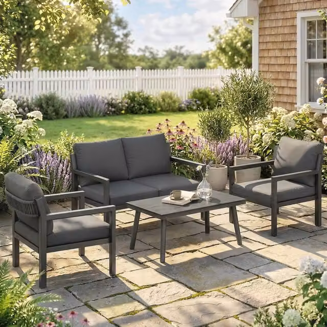 Outsunny 4 Seater Modern Rattan Garden Furniture Set with Cushions in Dark Grey