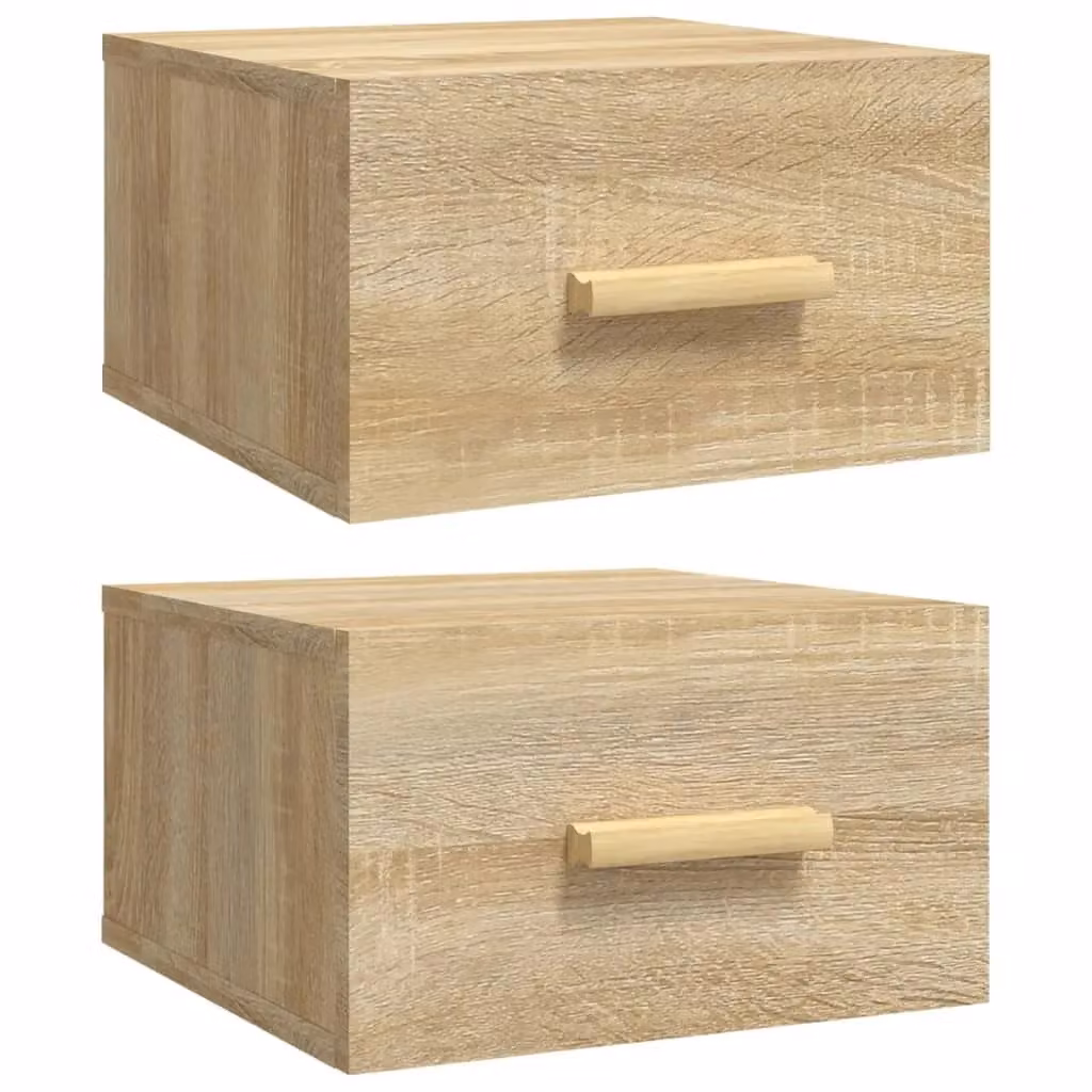 Berkfield Home Wall-mounted Bedside Cabinets, 2 Pack, Sonoma Oak, Brown, W/D/H: 35 x 35 x 20 cm