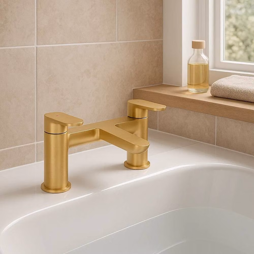 PAWNORA Gold Twin Lever Bath Filler Mixer Tap with Thermostat – 2