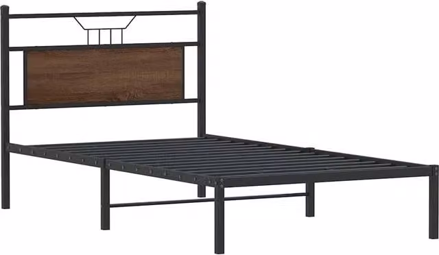 Berkfield Home Decorative Bed Frame in Brown Oak with Drawers, W/D/H: 107 x 203 x 91.5 cm