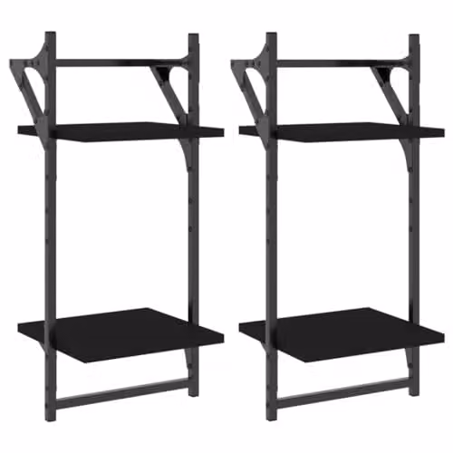 vidaXL 2-Tier Wall Mounted Shelves with Bars, 2 Pieces, Black, W: 30 cm, D: 25 cm, H: 65 cm – 1