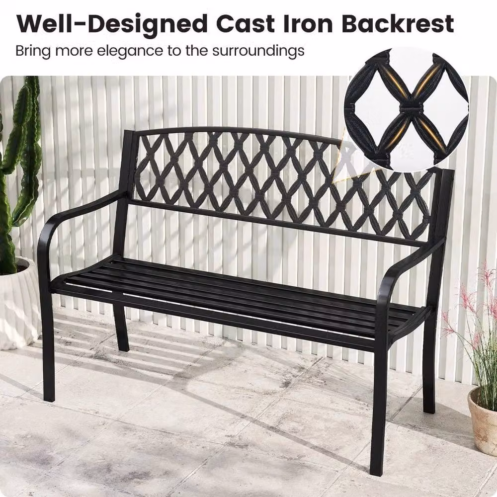 FORGEVIO 2-Seater Classic Garden Bench in Matt Black Powder Coated Steel – 2