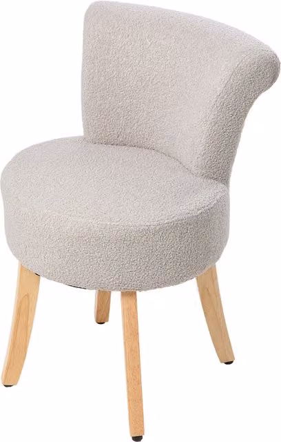 Livingandhome Grey Bouclé Teddy Fleece Dressing Table Stool with Rubberwood Legs