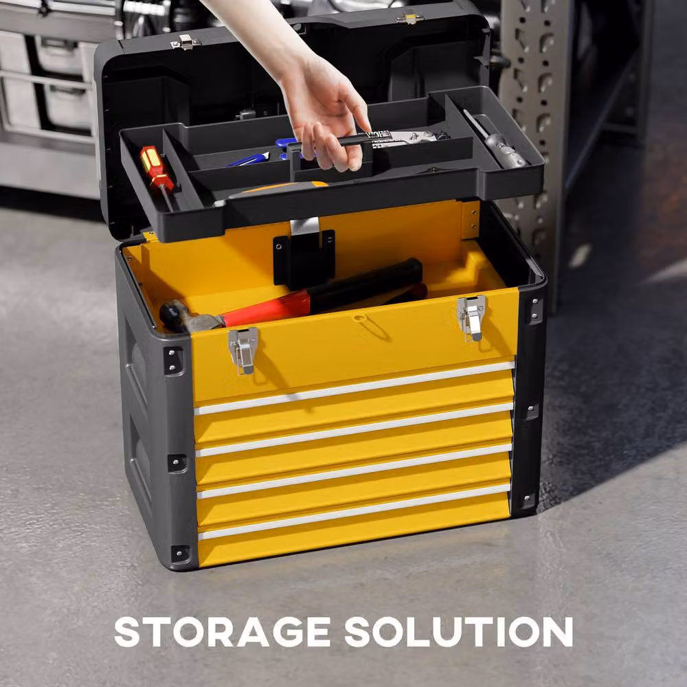 STILVORA Yellow Metal Toolbox with 4 Drawers and Top Tray, W/D/H: 49.7 x 40.7 x 25.3 cm – 5