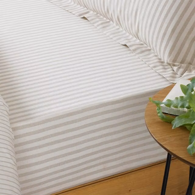 Yard Hebden Striped 100% Cotton Fitted Bed Sheet in Beige, W/D: 200 x 200 cm