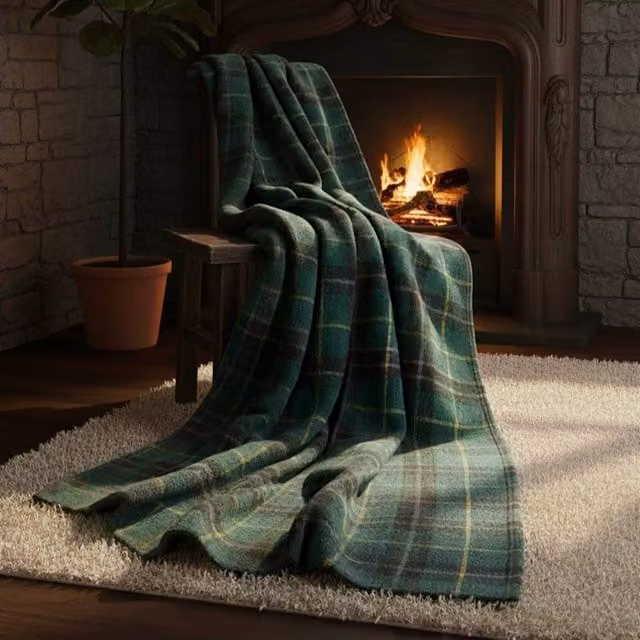 Snug City Green Tartan Check Christmas Throw Blanket, W: 150 cm, D: 200 cm – 1