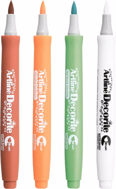 Artline Pack of 4 Decorite Brush Marker Pens in Multicolour