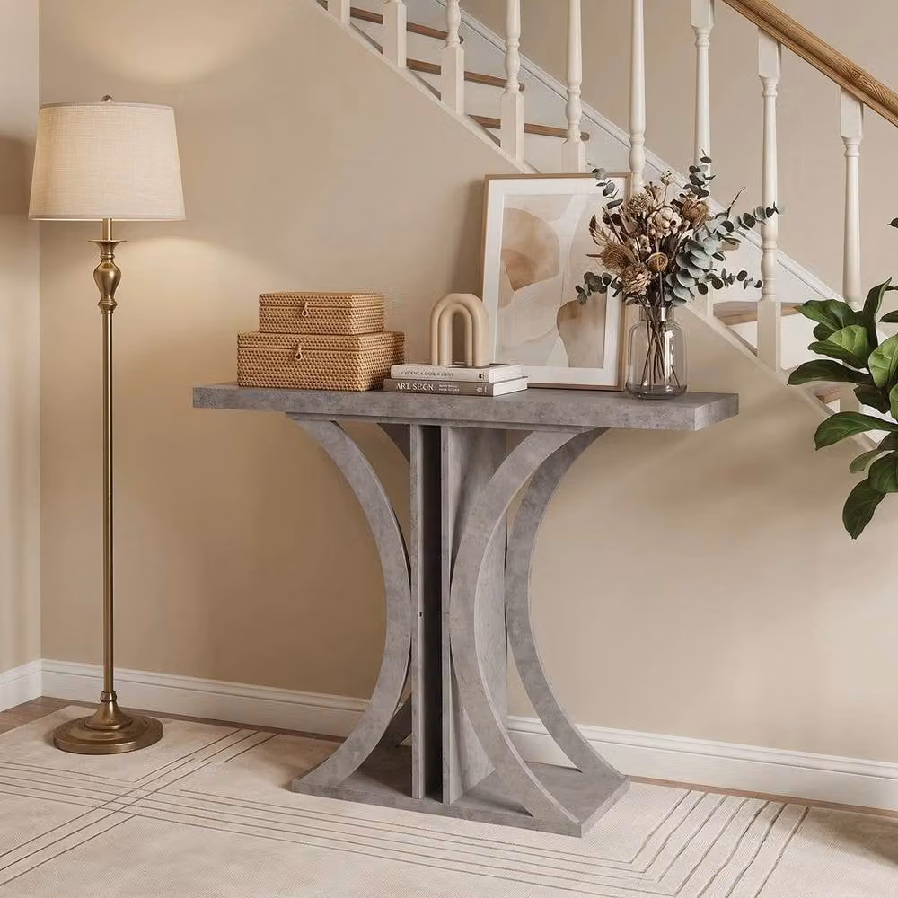 KORVIXA Grey Geometric Foyer Accent Table for Hallway or Living Room, W/D: 100 x 100 cm – 2