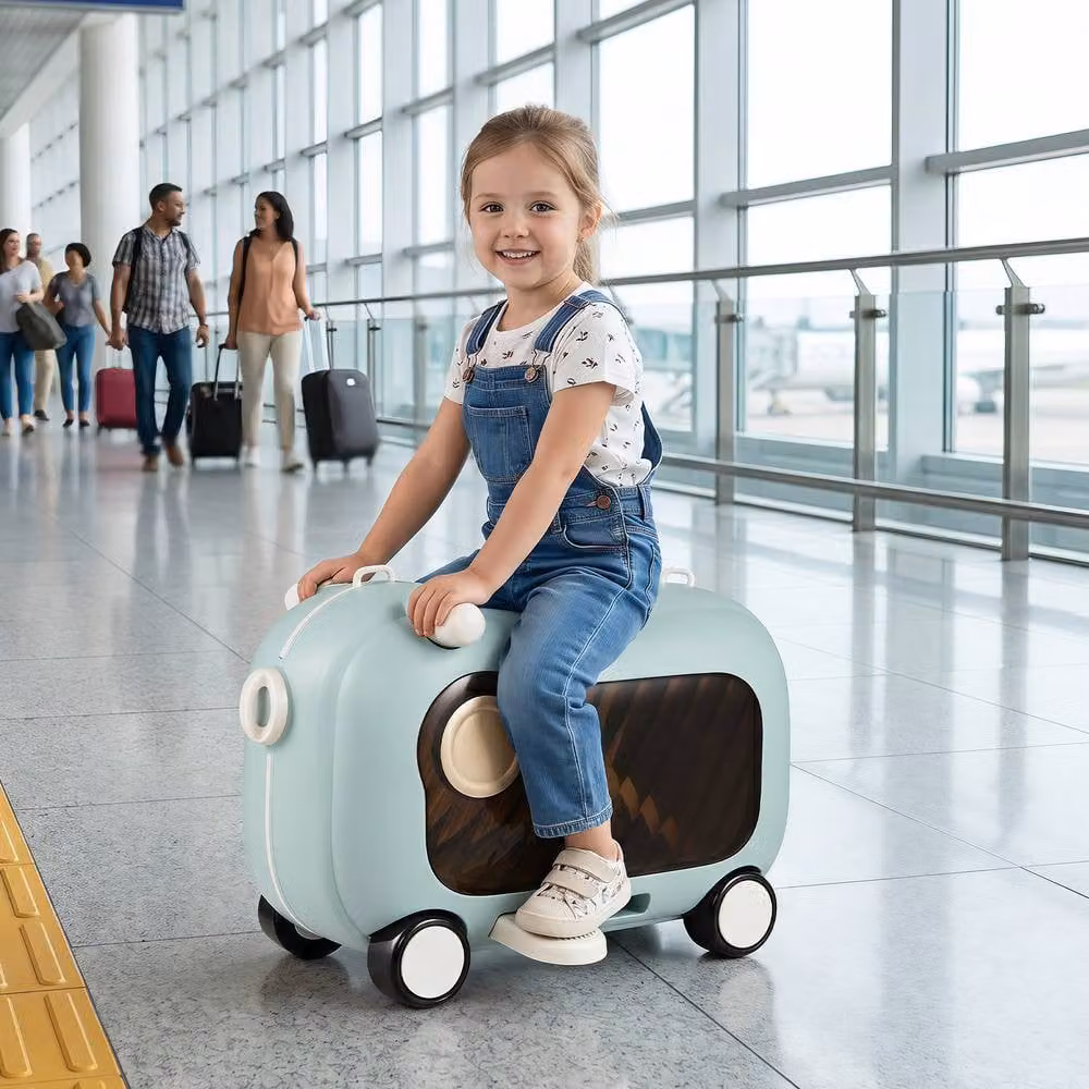 Costway Ride-on Luggage Suitcase with Retractable Pedal in Blue – 3