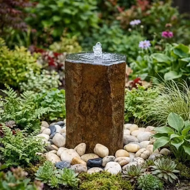 Buttercup Farm Basalt Spring Stone Fountain Water Feature with Pump in Brown, W: 30 cm, H: 50 cm