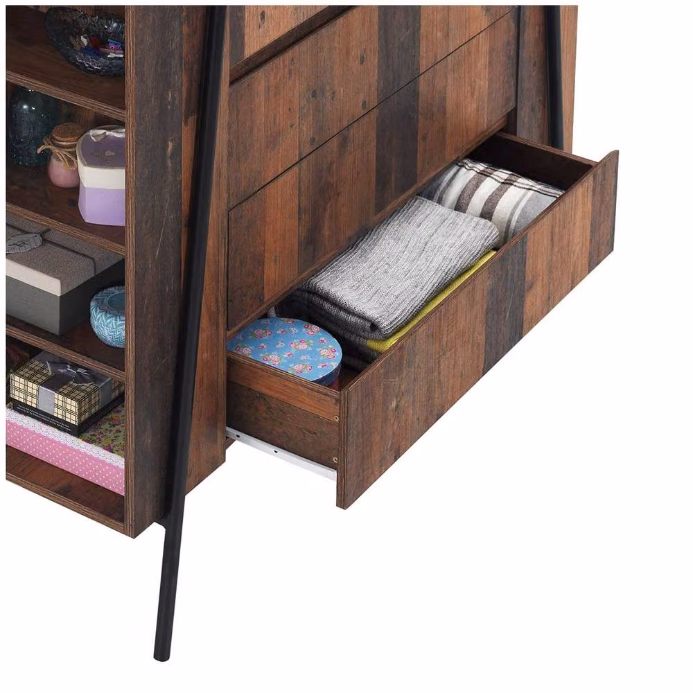 Timber Art Design Abbey Rustic 4 Drawer Chest in Brown Industrial Wood and Metal Storage – 4