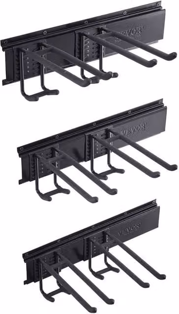 VEVOR Heavy Duty Wall Mount Steel Tool Organizer in Black with 6 Adjustable Hooks – 1