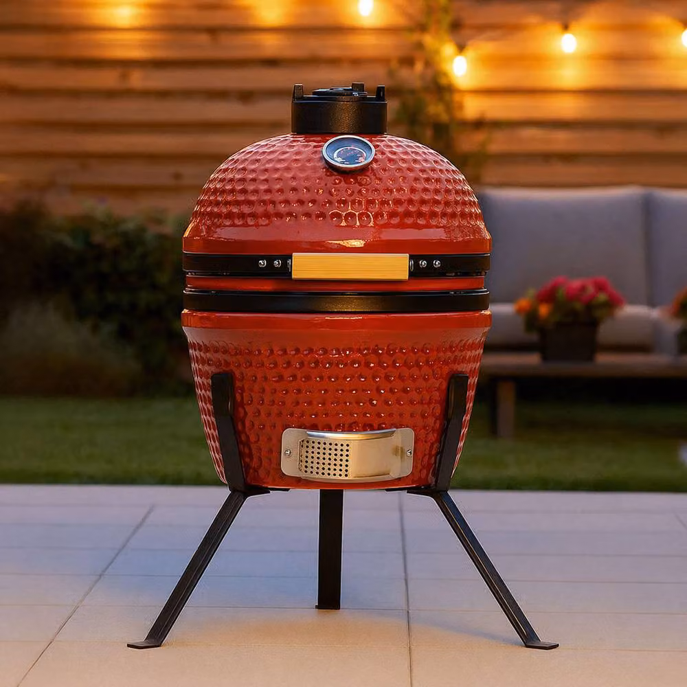 Neo Kamado 13 inch Ceramic Mini BBQ Grill and Portable Smoker Oven in Red with Cast Iron Details W/D/H: 33.0 x 33.0 x 33.0 cm – 6