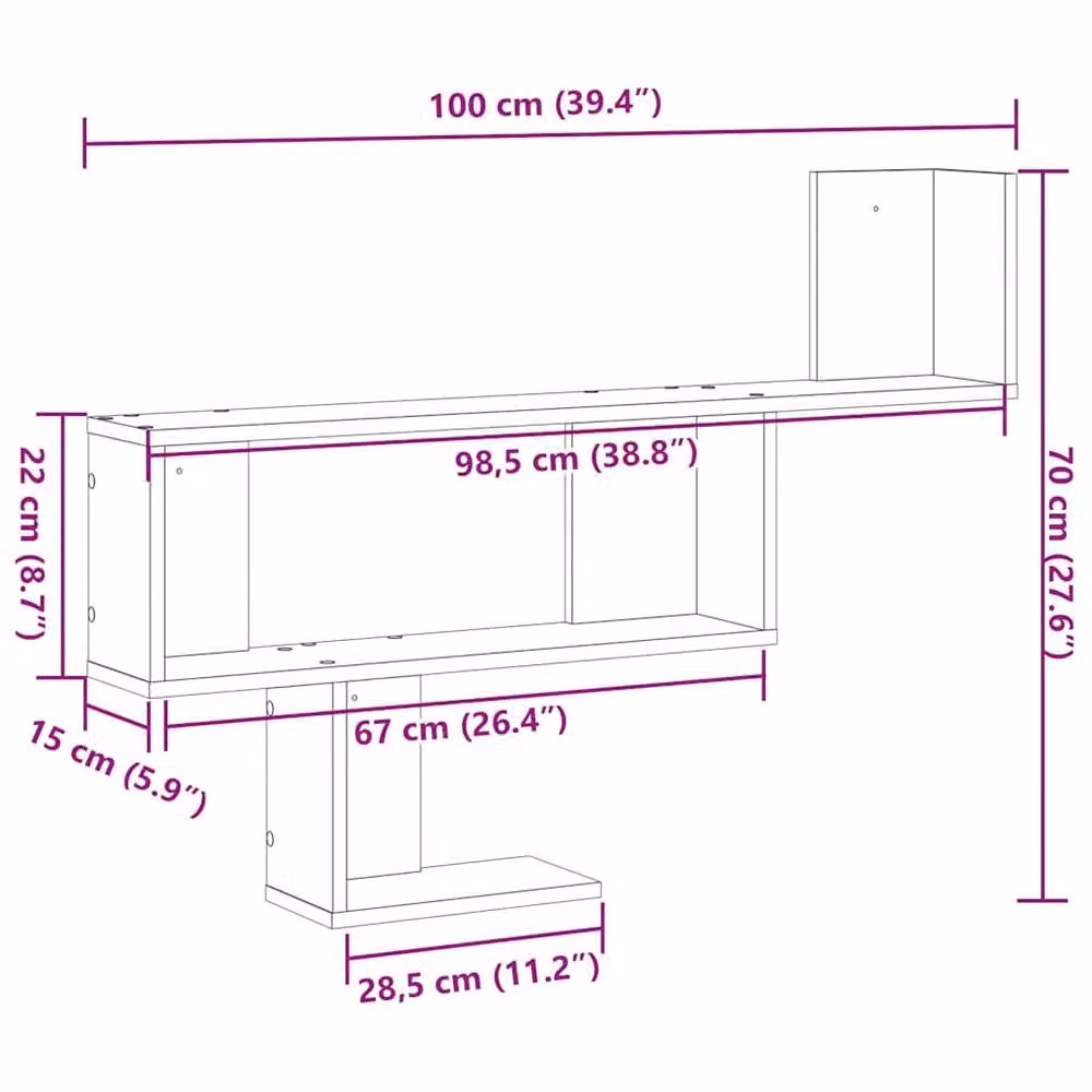 Berkfield Home Wall Mounted Shelf in Black Oak, W/D/H: 100 x 15 x 70 cm – 6