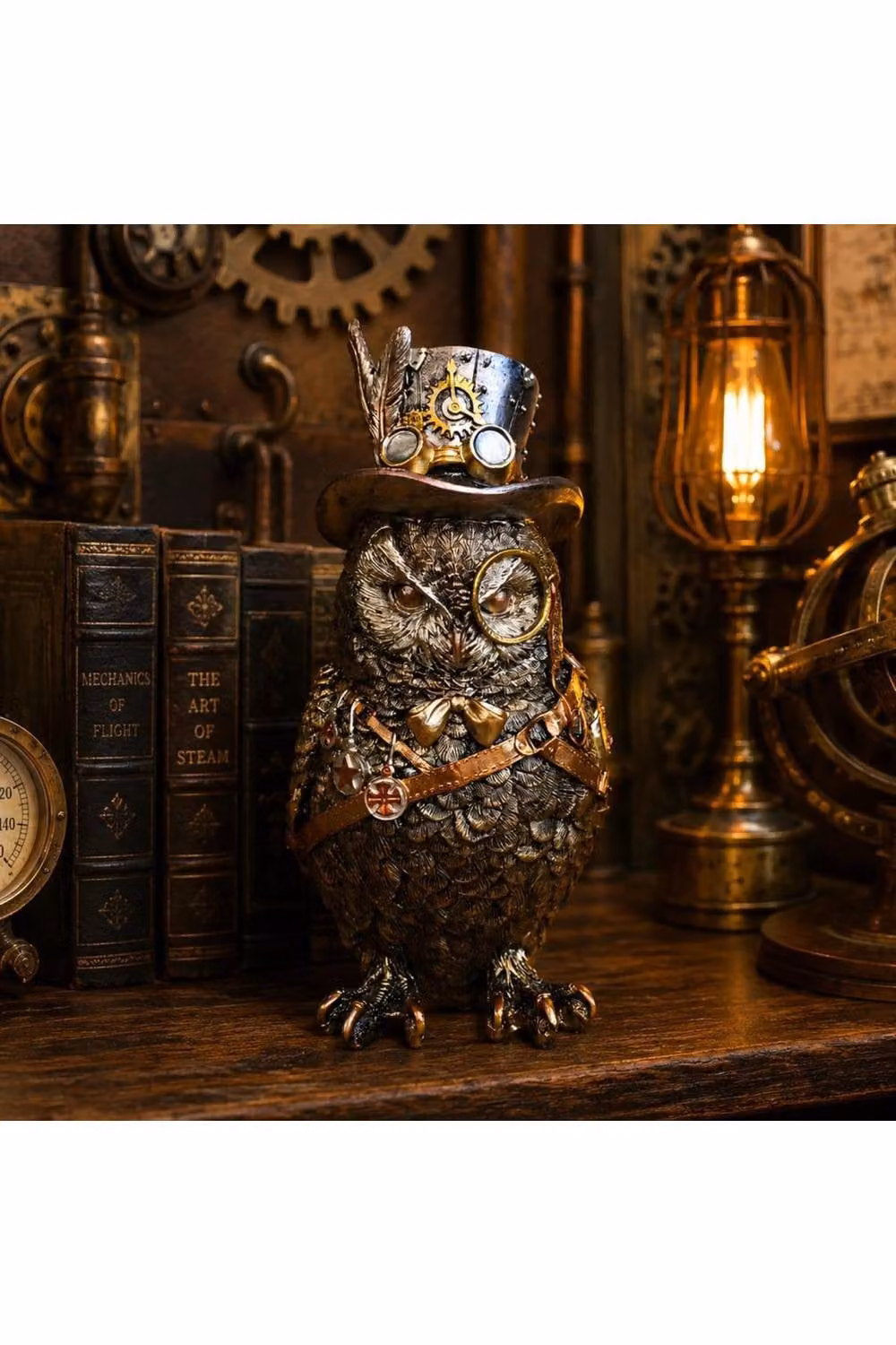 Gifts Direct 2 U Steampunk Owl Resin Decorative Figurine in Gold and Bronze-Effect – 3