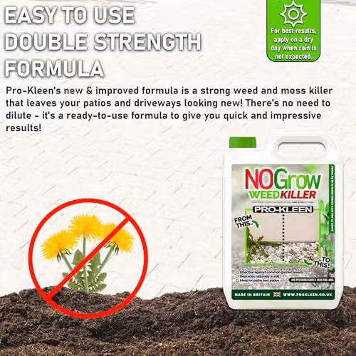 Pro-Kleen NOGrow Weed and Moss Killer 5L with 5L Garden Pressure Sprayer, Glyphosate Free and Eco-Friendly – 3