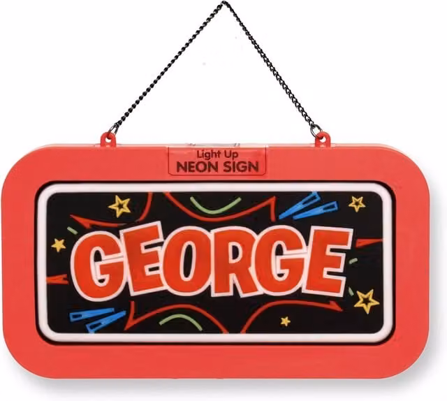 History & Heraldry George Pre-personalised Red LED Light-Up Neon Bedroom Sign