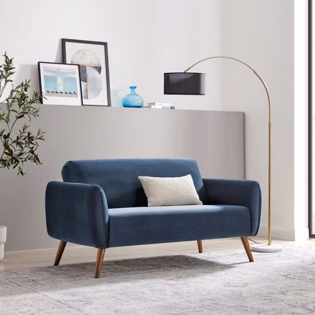FurnitureboxUK Teddy 2 Seater Velvet Upholstered Sofa in Blue