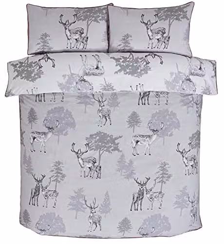 Rapport Home Sherwood Polycotton Christmas Duvet Cover and Pillowcase Set in Grey, 200 x 200 cm