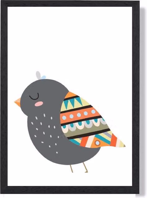 ARTZE Bird Tribal Animal Ethnic Framed Print in Grey and Black, A2 – 1