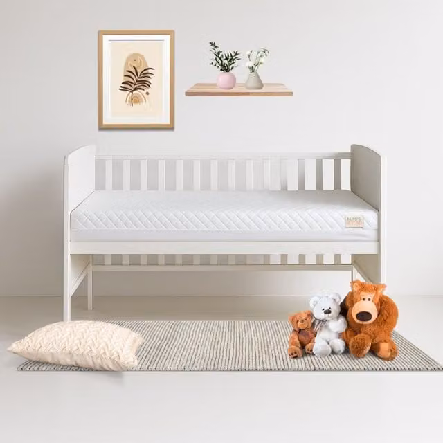 BUMP & BEYOND Waterproof Baby Cot Bed Mattress with Washable Zipped Cover, White, W/D/H: 120 x 60 x 7.5 cm