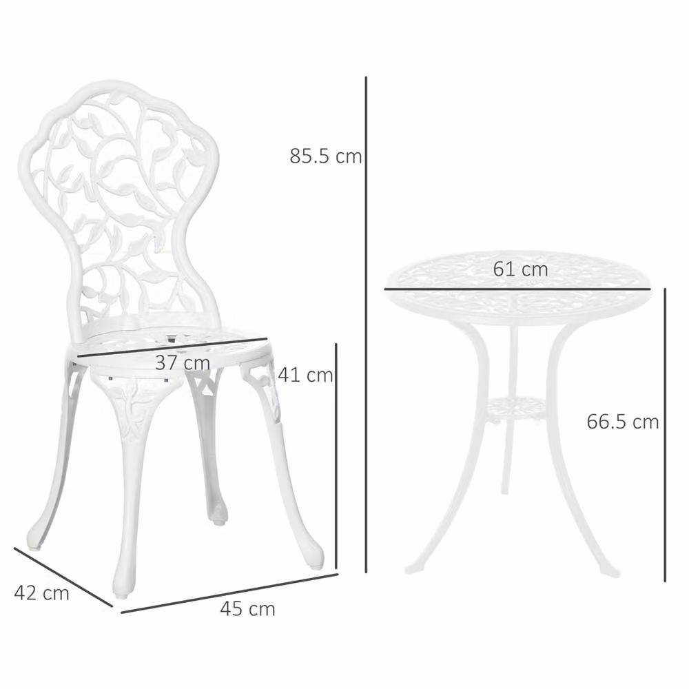 Outsunny White Vintage Floral Metal Garden Bistro Set with Coffee Table and Chairs – 2