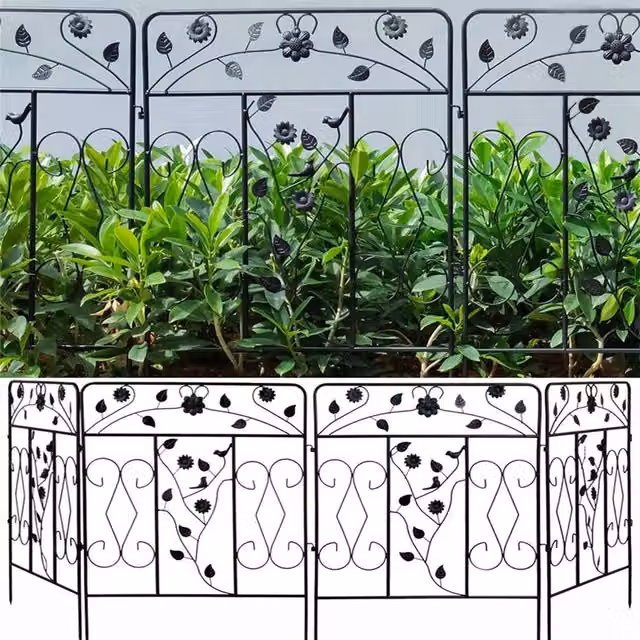 FLAVORA 5-Piece Thick Metal Garden Fence Border in Black, 0.6m2