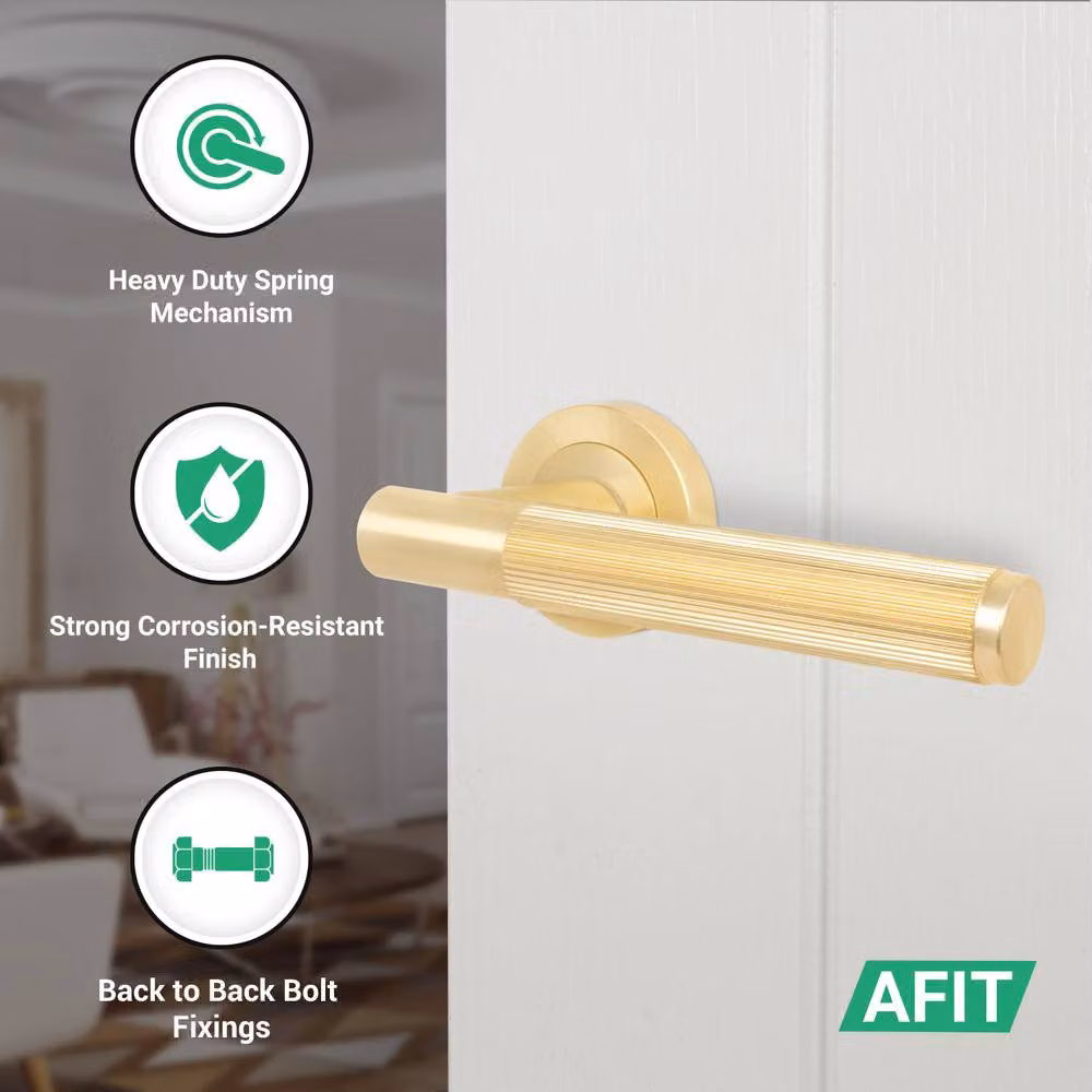 AFIT Brass Door Handle Latch and Hinge Set in Gold, 5 Pack – 2