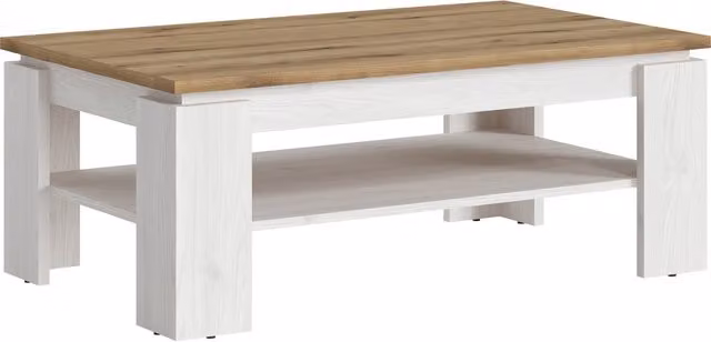 Furniture To Go Celesto Rectangular Coffee Table in White and Oak Wood