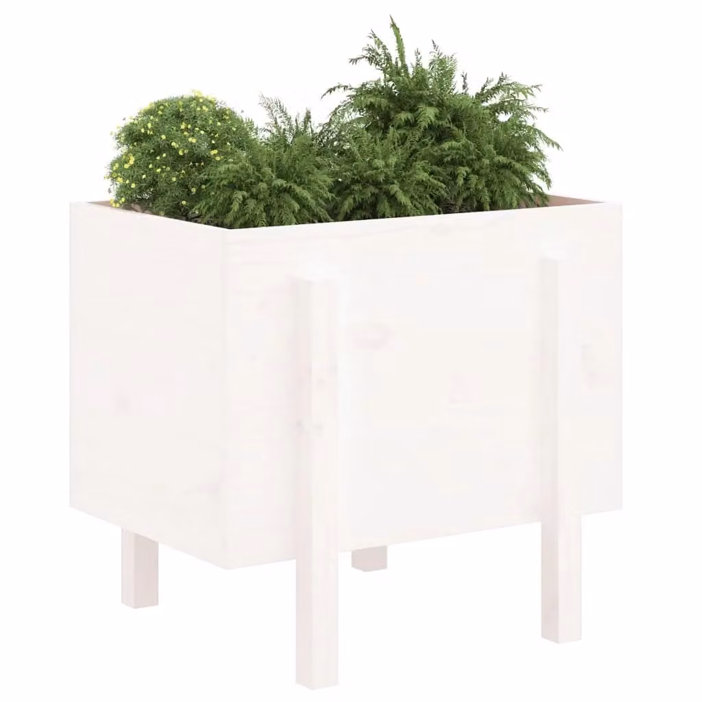 Berkfield Home White Solid Wood Pine Garden Planter Tub W: 62 cm, D: 50 cm, H: 57 cm – 2