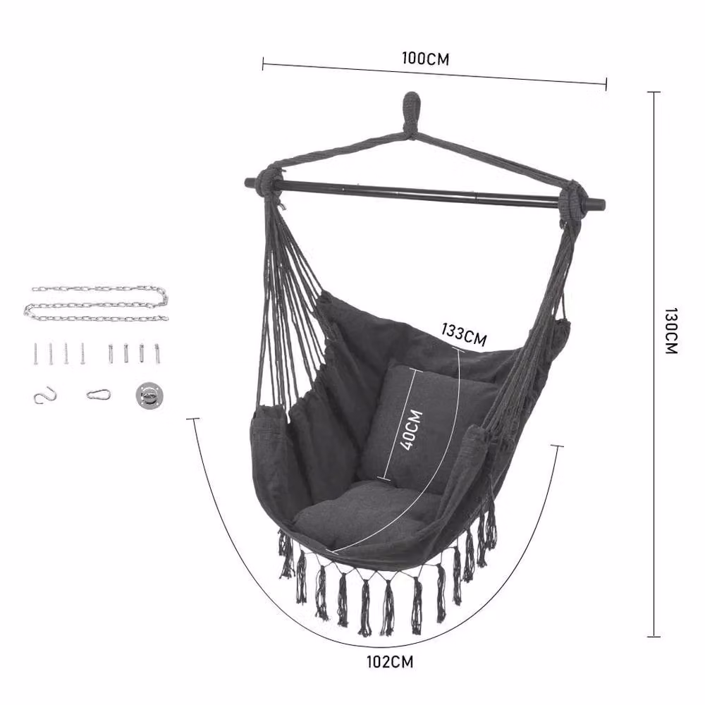 FORGEVIO Bohemian Dark Grey and Black Hammock Swing Chair with Tassels – 2