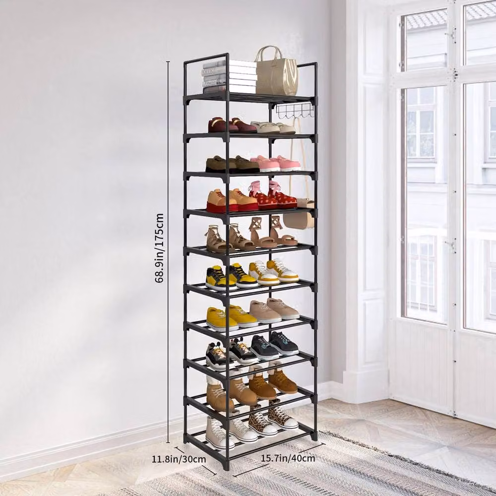 EONLION 10 Tier Metal Shoe Rack with Adjustable Shelves, Black, H 175 x W 43 x D 30 cm – 2