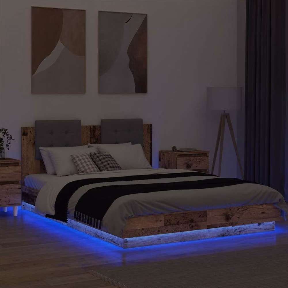 Berkfield Home Modern Bed Frame with Headboard in Brown Engineered Wood, W/D/H: 120 x 200 cm – 3