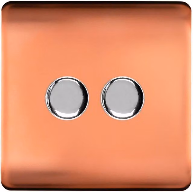 Trendi Modern Glossy Tactile 2 Gang 2 Way 120w LED Dimmer Switch in Copper – 1