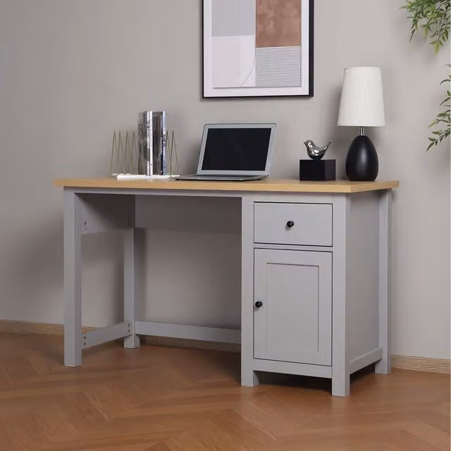 Home Garden Direct Wiltshire Writing Desk with Single Pedestal Storage in Grey