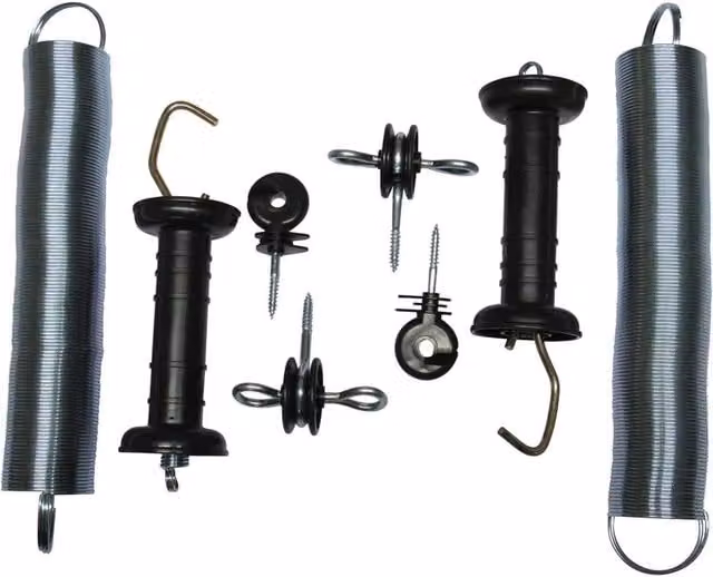 Nordara Heavy Duty Electric Fence Spring Gate Kit with PolyRope Insulator and Handle, Black (Pack of 2) – 1