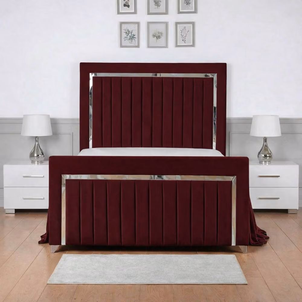 Living Comfort Bedz Chrome Edge Ottoman Gas Lift Storage Bed in Red Velvet, Small Double, W/D/H: 120 x 200 cm – 2
