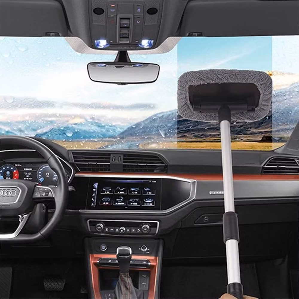 NESTLUNE Microfibre Car Wash Mop Head with Telescopic Brush Handle, Grey, H: 200 cm, W: 50 cm – 3