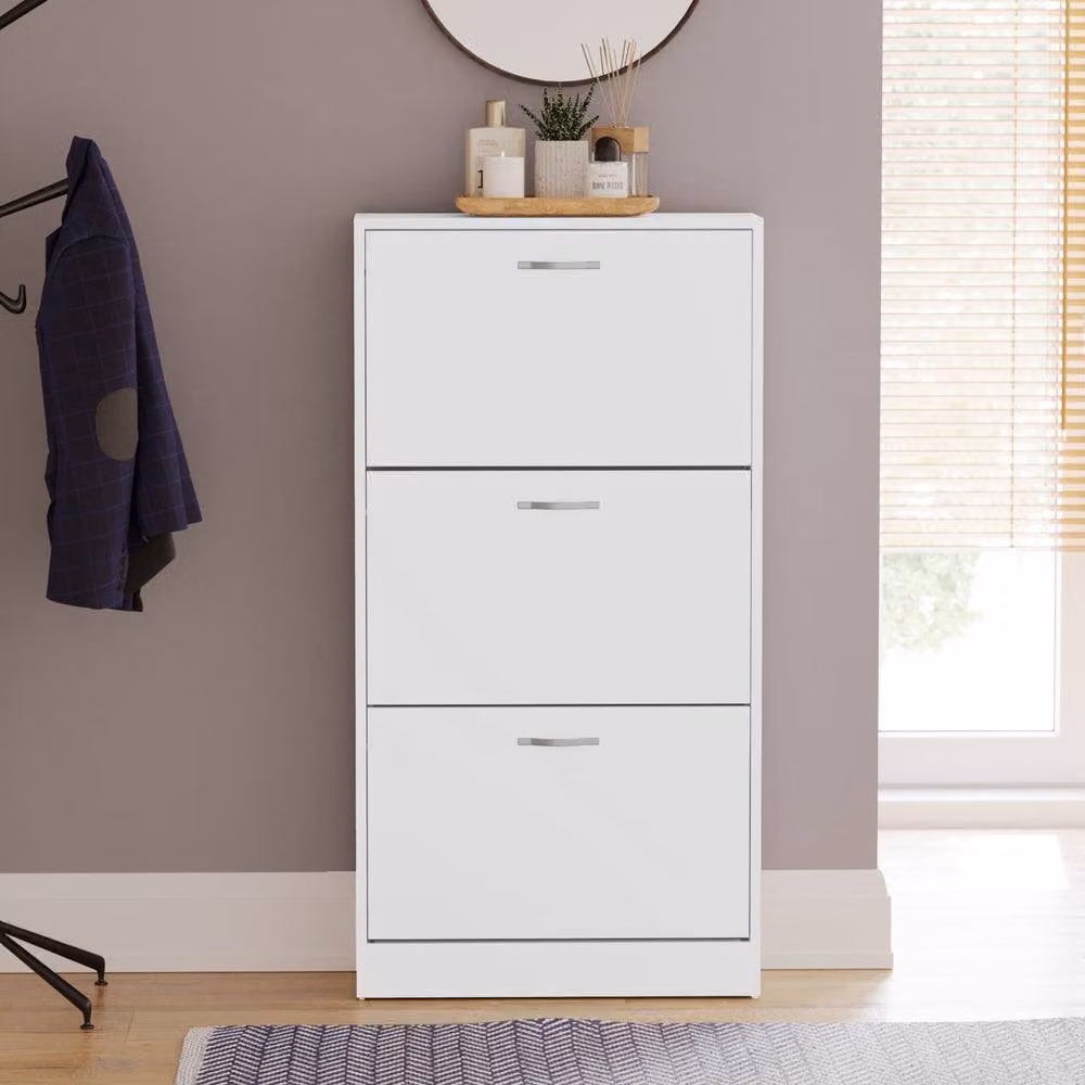 HD Designs Vida Designs Modern White 3 Drawer Shoe Cabinet with Tilting Compartments – 2