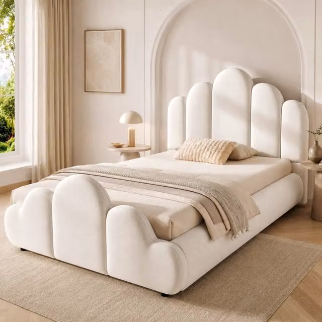 Matteo Beige Velvet Upholstered Single Bed Frame W/D/H: 90 x 190 cm